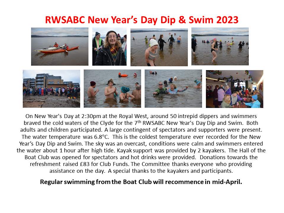 Announcement about success of RWSABC New Years Day Dip and Swim 2023